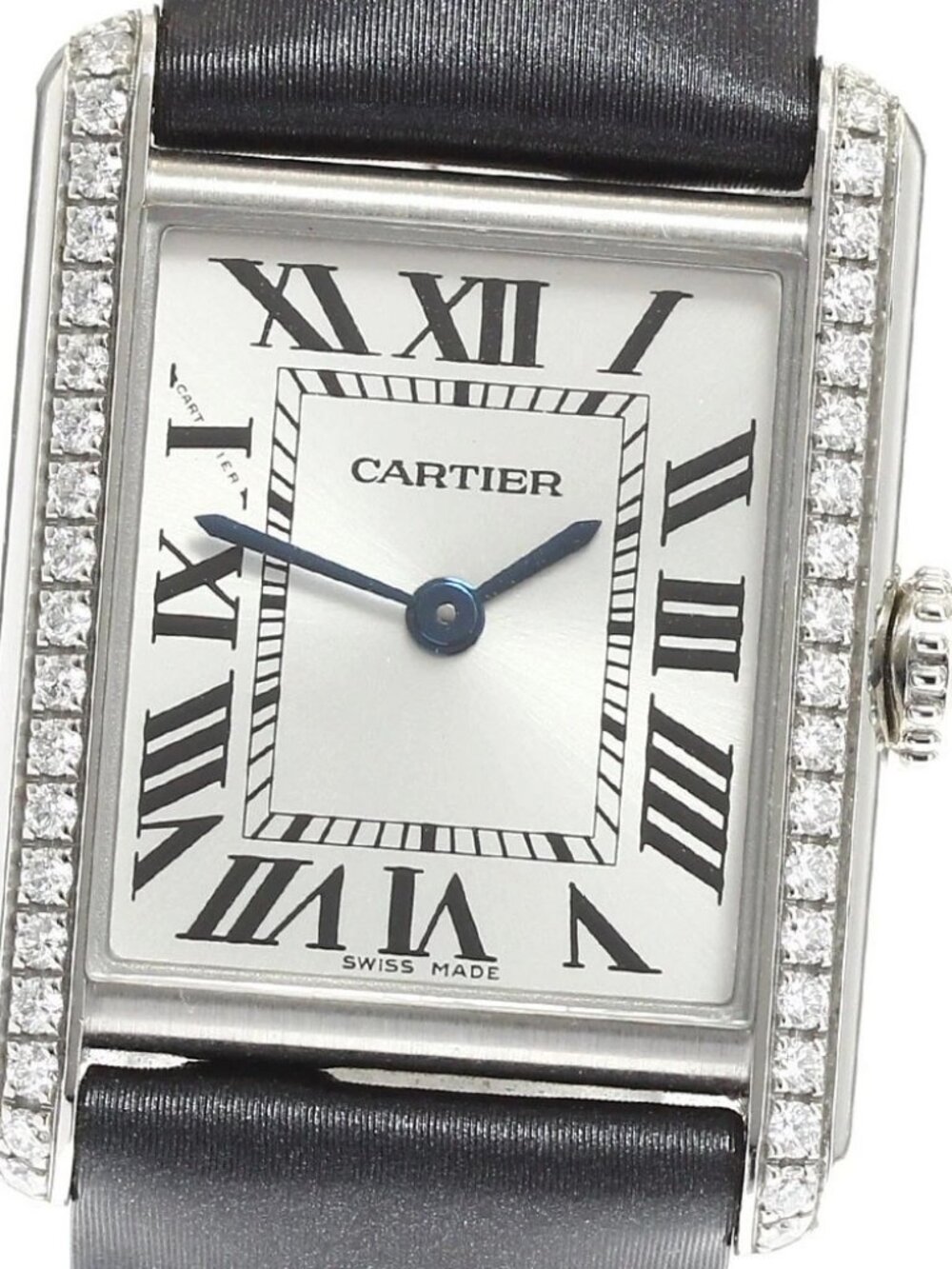 CARTIER tank mast SM W4TA0016 Diamond Bezel Silver Dial Quartz Ladies - Picture 1 of 6